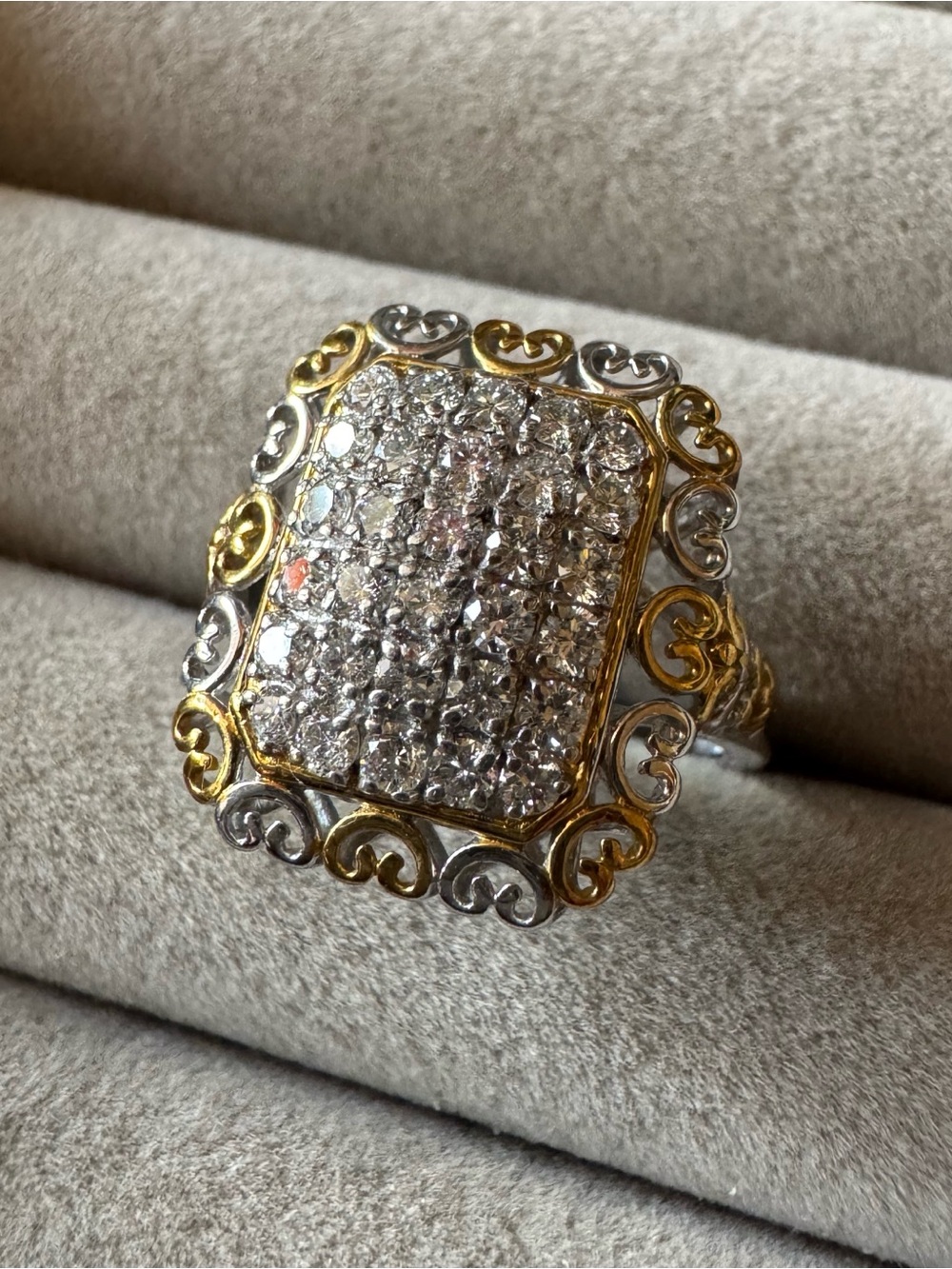 Luxuriant Lab Grown Diamond Two-Tone Statement Ring 925 Size 8.5